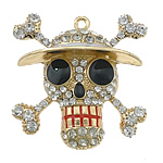 Zinc Alloy Skull Pendants, gold color plated, enamel & with rhinestone, cadmium free Approx 3mm 