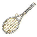 Zinc Alloy Tool Pendants, Tennis Racket, gold color plated, with rhinestone cadmium free Approx 2mm 