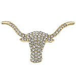 Rhinestone Zinc Alloy Ornaments, Cow, gold color plated, with rhinestone, cadmium free 