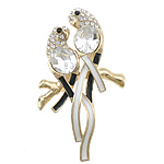 Zinc Alloy Jewelry Brooch, with Glass, Bird, gold color plated, faceted & with rhinestone, cadmium free 