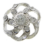 Botón de caña de aleación de cinc, aleación de zinc, Flor, chapado en color de plata, con diamantes de imitación, libre de cadmio, 20x20x7mm, agujero:aproximado 3mm, Vendido por UD
