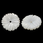 天然白いシェル・ビーズ, 白い貝, 花形, 彫刻 穴:約 0.8mm, 売り手 パソコン