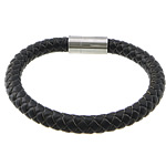 Cowhide Bracelets, stainless steel magnetic clasp, woven, 8mm Approx 9 Inch 