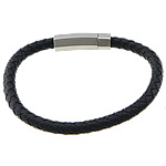 Cowhide Bracelets, stainless steel bayonet clasp, woven, black, 6mm Approx 8.5 Inch 