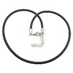 Резиновое ожерелья, Резинка, нержавеющая сталь Замок-карабин, с 1.5inch наполнитель цепи, черный, 3mm, длина:Приблизительно 18 дюймовый, продается Strand