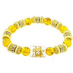 Bracelets de cristal, avec fil élastique & laiton, Rond, Placage de couleur d'or, avec strass & poudre d'or 9mm Environ 7 pouce, Vendu par brin