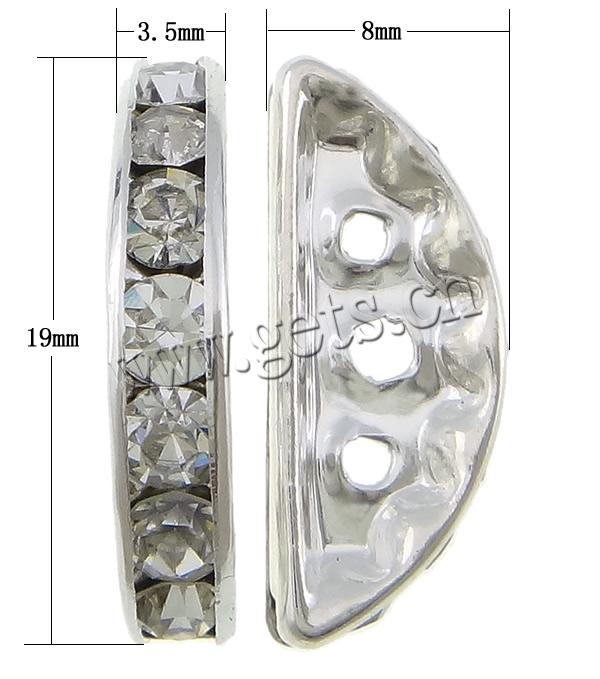 Half Round Bridge Rhinestone Spacer, Brass, Moon, plated, 3-strand & with Mideast rhinestone, more colors for choice, 3x19mm, Hole:Approx 2mm, Sold By PC