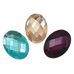 Faceted Glass Cabochon, Oval, mixed colors 