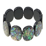 Abalone Shell Bracelets, with Elastic Thread, Flat Oval Approx 7 Inch 