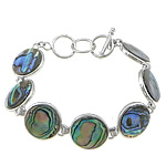 Abalone Shell Bracelets, with Brass, Flat Round, platinum color plated Approx 8 Inch 