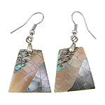 Abalone Shell Earring, Brass, with Black Shell & Pink Shell & Abalone Shell, Trapezium, platinum color plated, 44mm 