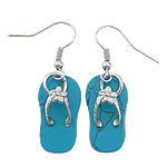 Turquoise Drop Earring, Synthetic Turquoise, with Brass, Slipper, platinum color plated, blue, 40mm 