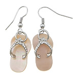 Freshwater Shell Earring, Brass, with Pink Shell, Slipper, platinum color plated, 40mm 
