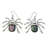 Black Shell Earring, with Brass, Spider, platinum color plated, with rhinestone, 40mm 