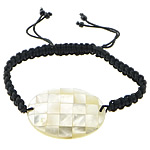 Белая ракушка Шамбала-браслет, с Нейлоновый шнурок & Стеклянный, Плоская овальная форма, мозаика & регулируемый длина:Приблизительно 10 дюймовый, продается Strand