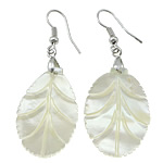 White Shell Earrings, with Brass, Leaf, platinum color plated, 55mm 