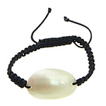White Shell Woven Ball Bracelets, with Nylon Cord & Glass, Flat Oval, adjustable Approx 11 Inch 