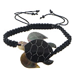 coquille noire bracelet de Woven Ball, avec corde en nylon & verre, tortue, gravé, réglable Environ 10 pouce, Vendu par brin