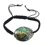 Abalone Shell Woven Ball Bracelets, with Nylon Cord & Glass, Flat Oval, adjustable, 34-39x43-48x9-16mm Approx 10 Inch 