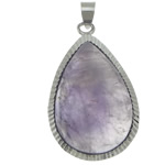 Amethyst Pendant, with Brass, Teardrop, platinum color plated, February Birthstone Approx 