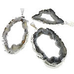 Natural Agate Druzy Pendant, Ice Quartz Agate, with Brass, silver color plated, mixed, 21-33x46-55x4-5mm Approx 