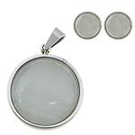 Fashion Stainless Steel Jewelry Sets, pendant & earring, with Cats Eye, Flat Round, original color  Approx 