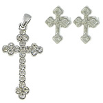 Rhinestone stainless steel Jewelry Set, pendant & earring, Cross, with rhinestone, original color  Approx 