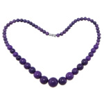 Gemstone Necklaces, Purple Stone, brass screw clasp, Round, synthetic, graduated beads, 6-14mm .5 Inch 