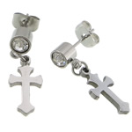 Stainless Steel Cross Earrings, stainless steel earring hook, with rhinestone, original color 