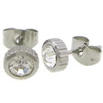 Stainless Steel Stud Earring, stainless steel post pin, Flat Round, with rhinestone, original color 