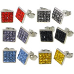 Stainless Steel Stud Earring, stainless steel post pin, Square, with rhinestone 