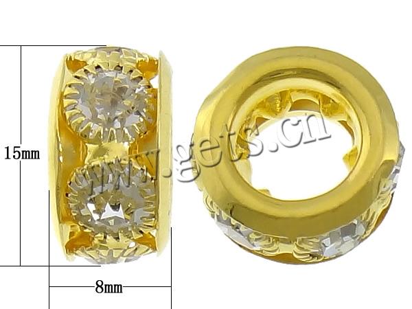 Donut Rhinestone Spacer, metal, chapado, con diamantes de imitación, más colores para la opción, 8x15mm, agujero:aproximado 8.2mm, Vendido por UD