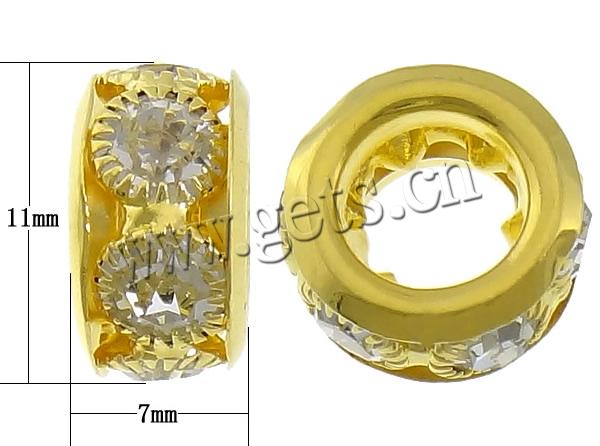 Donut Rhinestone Spacer , Brass, Rondelle, plated, with rhinestone, more colors for choice, 7x11mm, Hole:Approx 5.5mm, Sold By PC