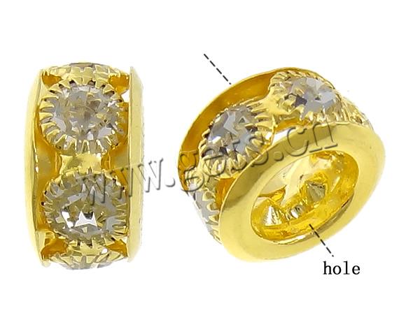 Donut Rhinestone Spacer , Brass, Rondelle, plated, with rhinestone, more colors for choice, 7x11mm, Hole:Approx 5.5mm, Sold By PC
