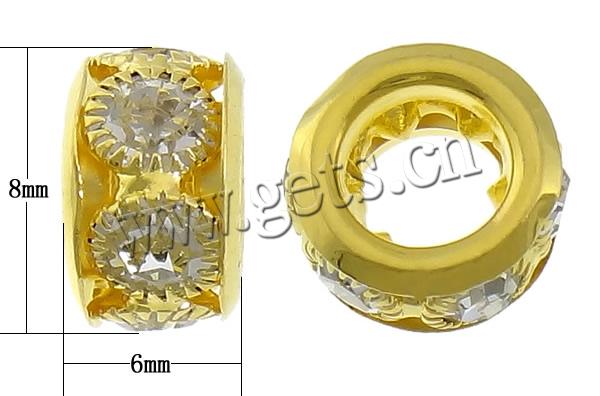 Donut Rhinestone Spacer , Brass, Rondelle, plated, with rhinestone, more colors for choice, 6x8mm, Hole:Approx 3.8mm, Sold By PC