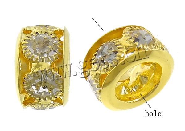 Donut Rhinestone Spacer, metal, Toroidal, chapado, con diamantes de imitación, más colores para la opción, 6x8mm, agujero:aproximado 3.8mm, Vendido por UD