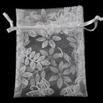 Organza Jewelry Pouches Bags, with flower pattern & translucent, white 