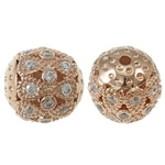 Cubic Zirconia Micro Pave Brass Beads, Drum, real rose gold plated, micro pave cubic zirconia & hollow Approx 1mm 