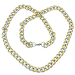 Мода нержавеющей стали ожерелье цепь, нержавеющая сталь, Другое покрытие, Снаряженная цепь & двухцветный длина:Приблизительно 22 дюймовый, продается Strand