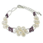 Gemstone Pearl Bracelets, Freshwater Pearl, with Crystal, brass lobster clasp, natural 6-7mm Approx 6 Inch 