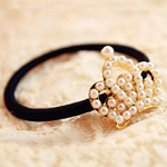 Ponytail Holder, Zinc Alloy, with rubber cord, Crown, elastic, with glass pearl, nickel & cadmium free 
