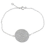 Cubic Zirconia Micro Pave Sterling Silver Bracelet, 925 Sterling Silver, with 1 Inch extender chain, Flat Round, plated, micro pave cubic zirconia Approx 6 Inch 