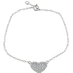 Cubic Zirconia Micro Pave Sterling Silver Bracelet, 925 Sterling Silver, with 1 Inch extender chain, Heart, plated, micro pave cubic zirconia Approx 6 Inch 