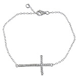 Cubic Zirconia Micro Pave Sterling Silver Bracelet, 925 Sterling Silver, with 0.5 Inch extender chain, Cross, plated, micro pave cubic zirconia Approx 6 Inch 