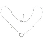Cubic Zircon Micro Pave Sterling Silver Necklace, 925 Sterling Silver, with 1.5 inch extender chain, Heart, plated, oval chain & micro pave cubic zirconia Approx 16 Inch 