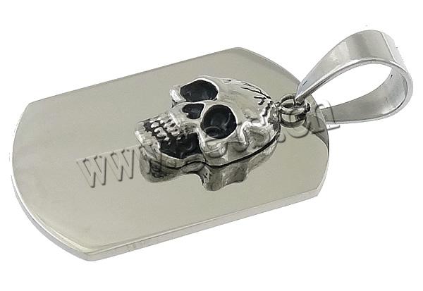 Stainless Steel Skull Pendant, 304 Stainless Steel, Rectangle, with skull pattern & Customized & blacken, original color, 25x45x6mm, Hole:Approx 7x11mm, Sold By PC