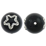 Bolas de ágata, Ágata negra, con Arcilla analiar de diamantes de imitación AB, Esférico, con 46 pcs de diamante de imitación & con el patrón de estrella & cara doble, 12mm, agujero:aproximado 1.5mm, Vendido por UD