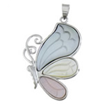 Black Shell Pendant, Brass, with Pink Shell & White Shell, Butterfly, platinum color plated Approx 