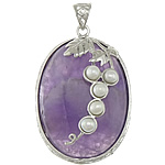Amethyst Pendant, with Freshwater Pearl & Brass, Flat Oval, platinum color plated, February Birthstone Approx 