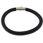Cowhide Bracelets, Zinc Alloy, with Cowhide, platinum color plated, black, nickel, lead & cadmium free, 7mm Approx 8 Inch 